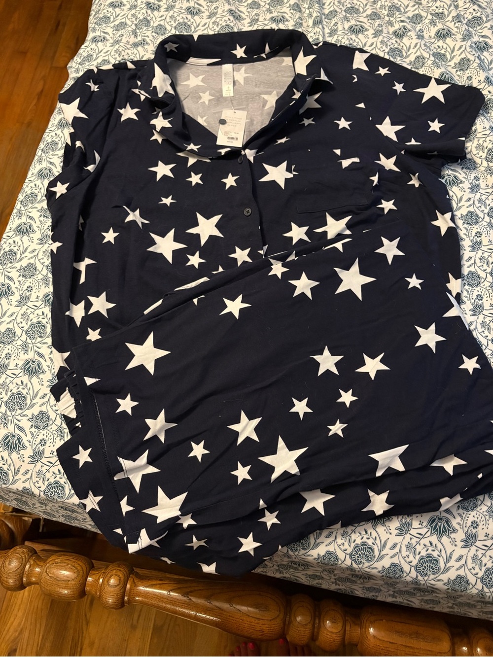 Lane Bryant Navy Button-Down Polo with White Star Print